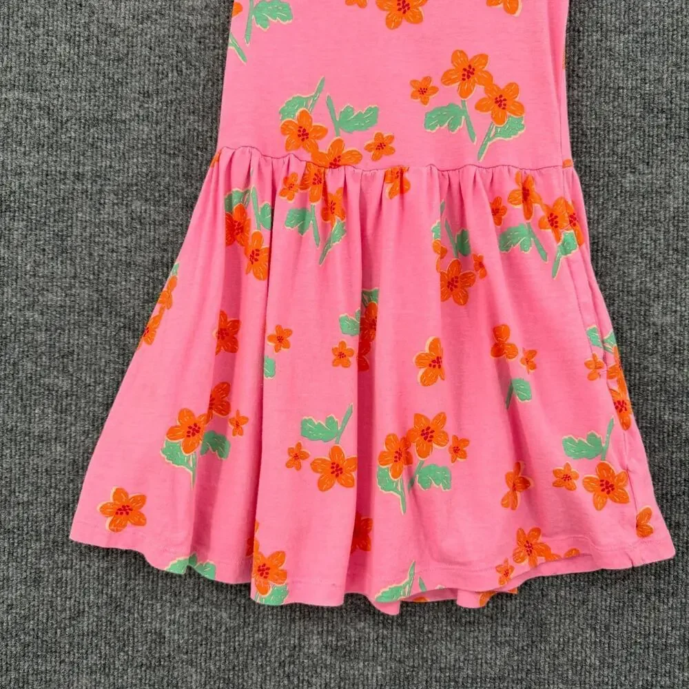 Old Navy Girls Floral Flutter Sleeve Dress Size XS 5 Pink Jersey Knit Pockets